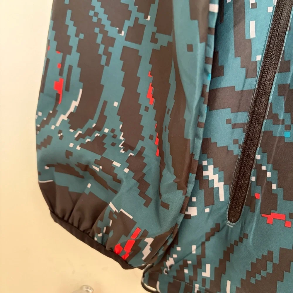 NWT Men’s 2XL Adidas Black and Teal Patterned Windbreaker Athleisure